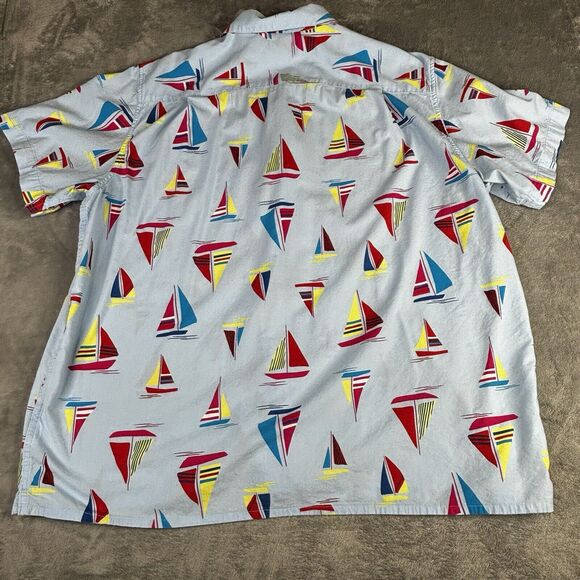 Lands End Shirt Mens XL 46-48 Sail Boats Nautical Blue‎ Button Up Short Sleeve - Picture 3 of 12